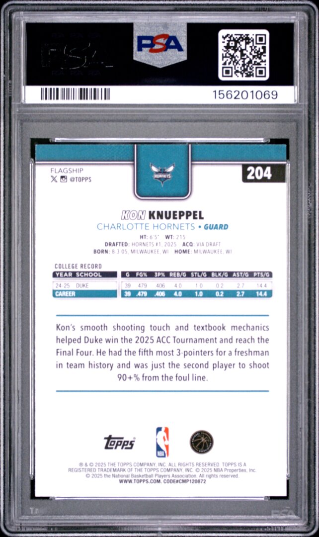 2025 Topps Kon Knueppel RC PSA 9 #204