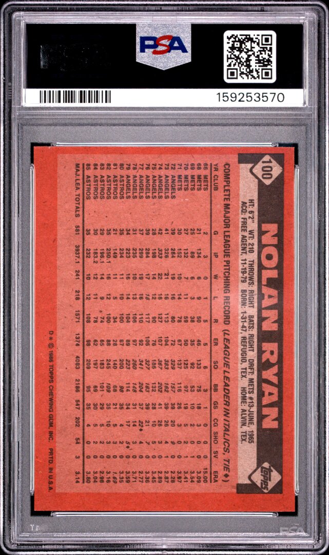 1986 Topps #100 Nolan Ryan PSA 7