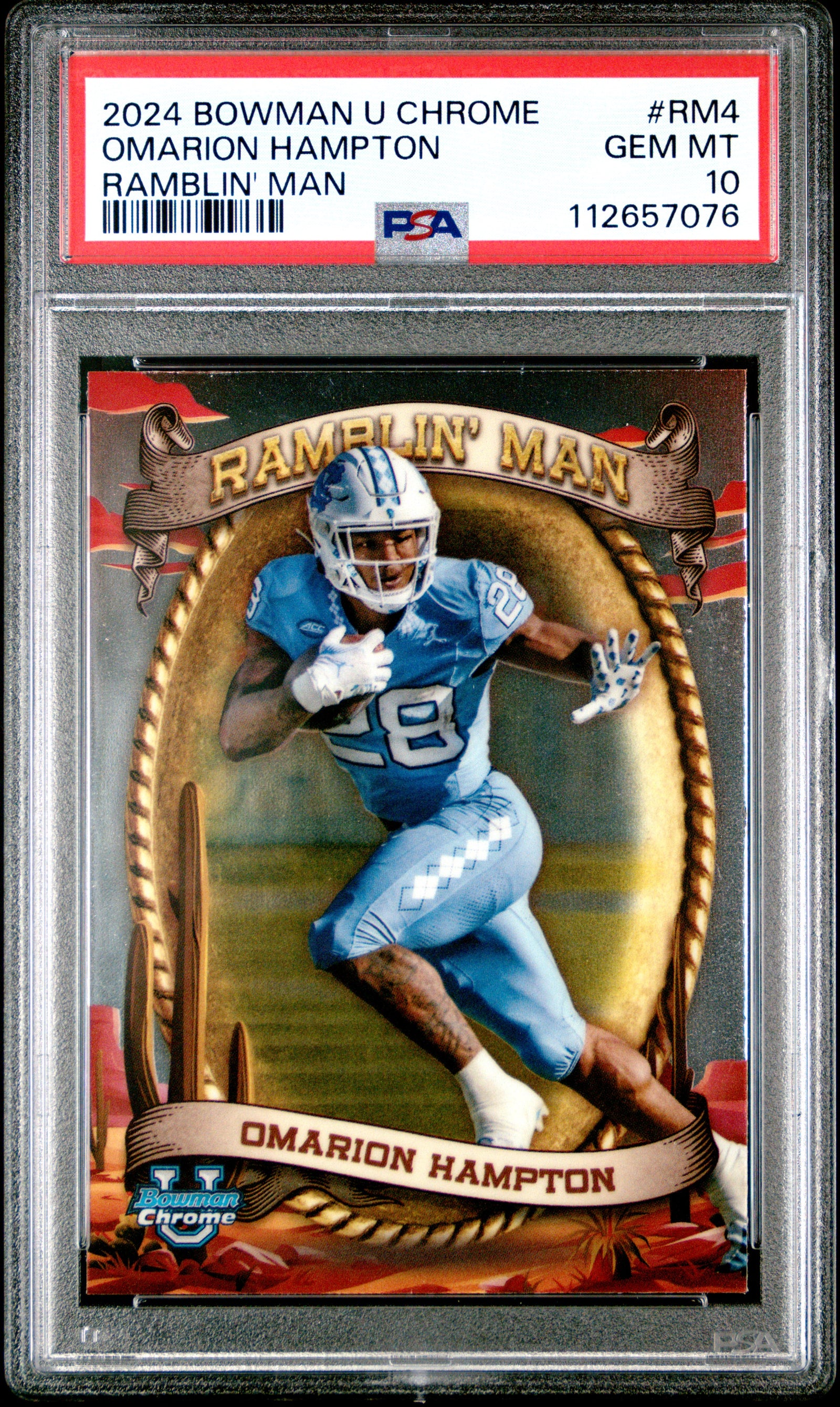2024 Bowman University Chrome Ramblin' Man Rm4 Omarion Hampton PSA 10