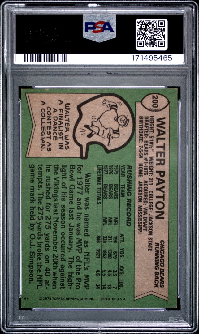 1978 Topps Walter Payton All-pro PSA 6 #200