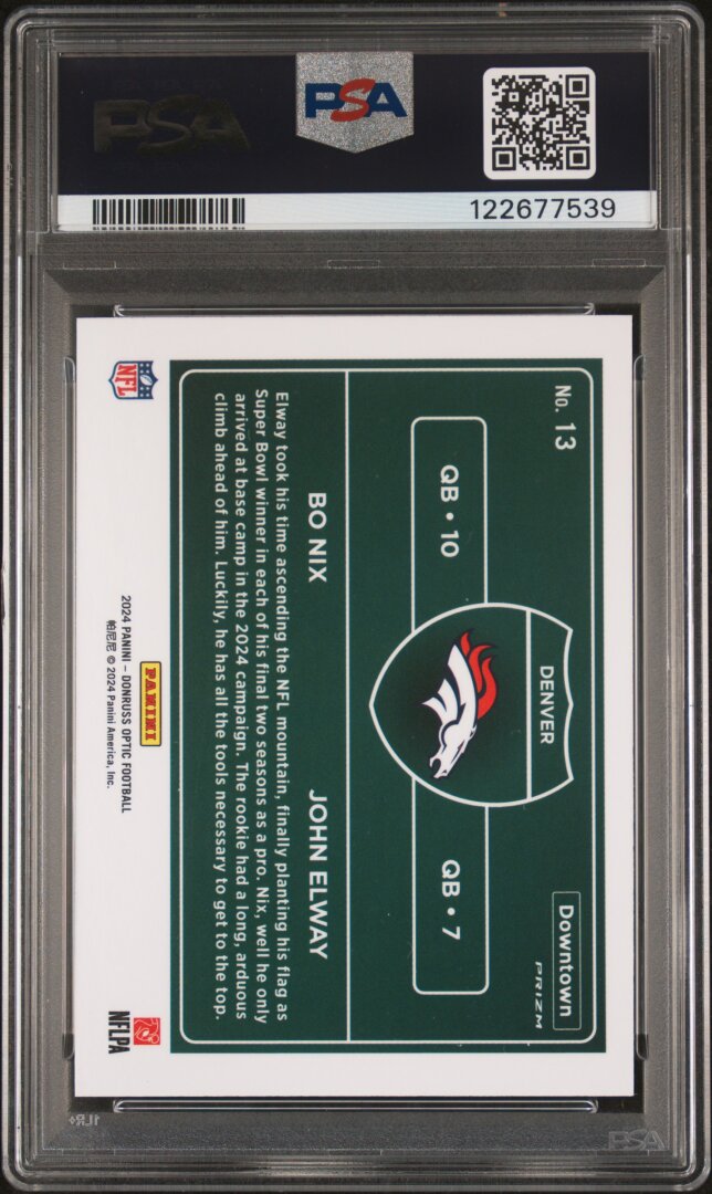2024 Panini Donruss Optic  #13 Bo Nix / John Elway Downtown Duos PSA 10
