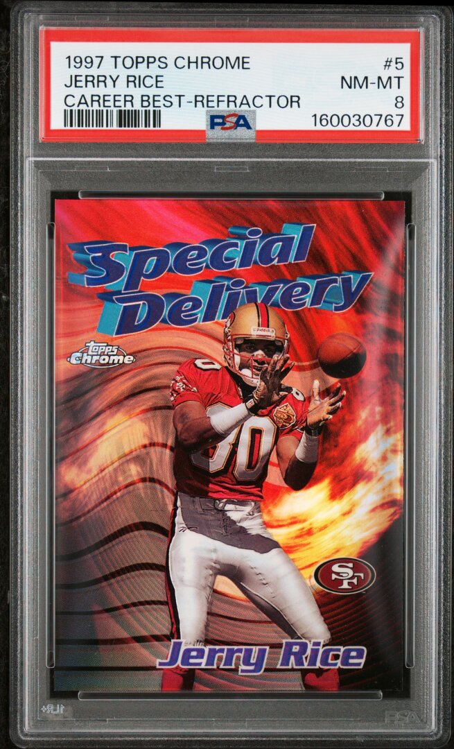 1997 Topps Chrome Career Best Jerry Rice Refractor PSA 8 #5