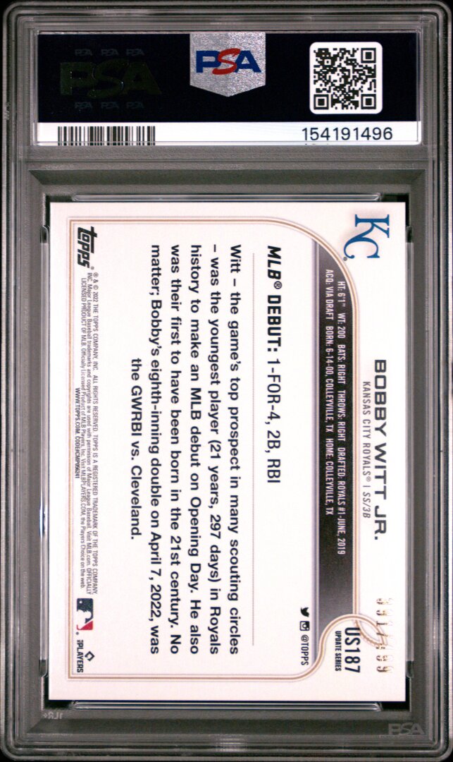 2022 Topps Update Bobby Witt Jr. RC Green Foil PSA 9 #US187