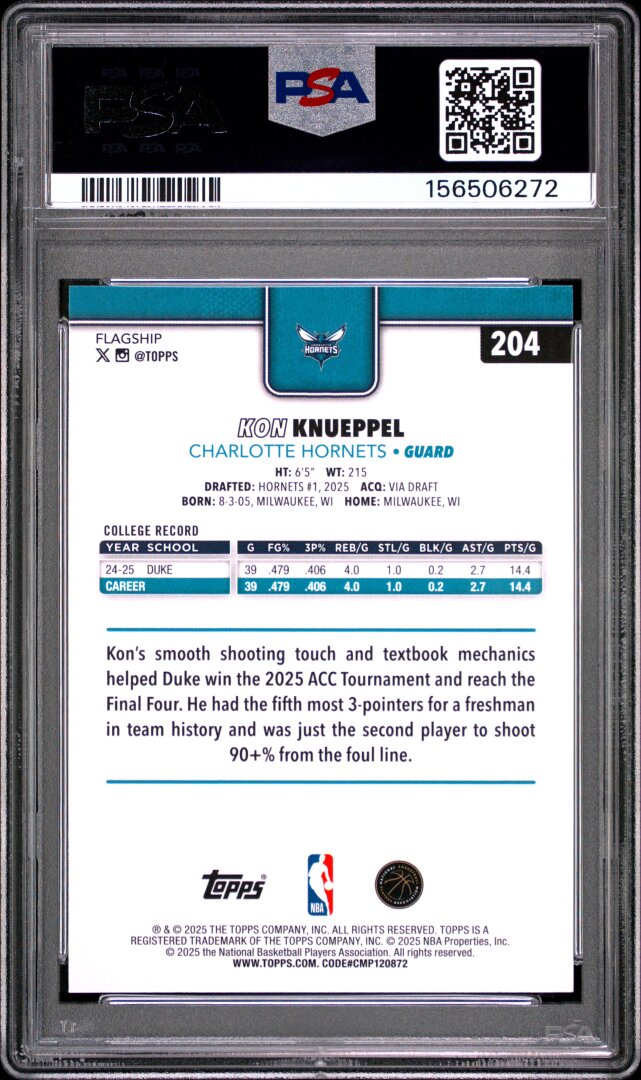 2025 Topps Kon Knueppel PSA 8 #204