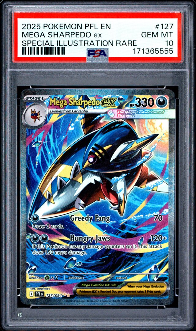 2025 Pokemon Phantasmal Flames #127 Mega Sharpedo Ex SIR PSA 10