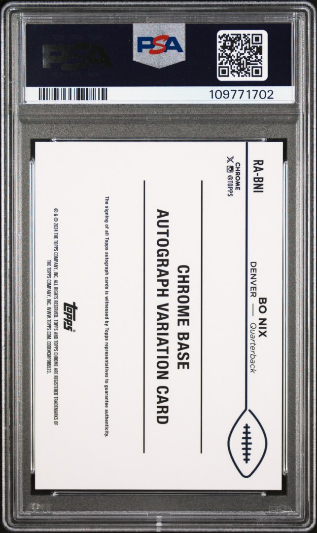 2024 Topps Chrome Rookie Auto Variations Bo Nix Rookie Aqua Geometric PSA 10