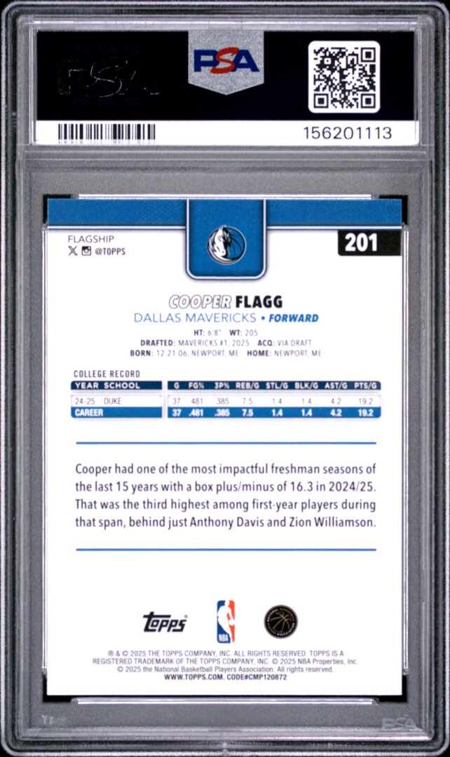 2025 Topps Cooper Flagg RC PSA 9 #201