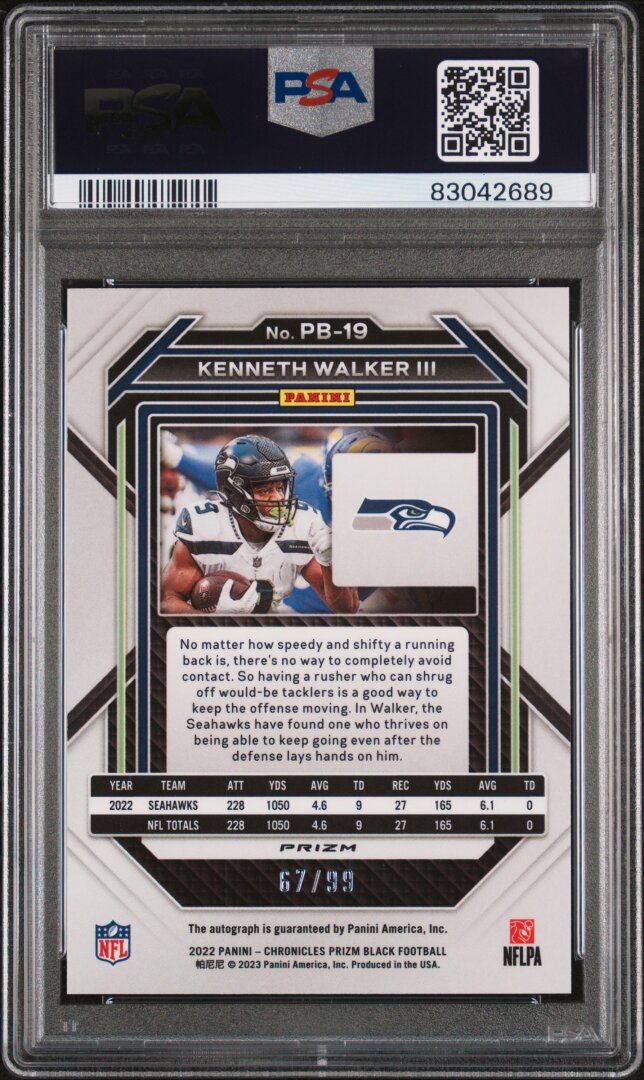 2022 Panini Chronicles Prizm Black Kenneth Walker Signature Red PSA 10