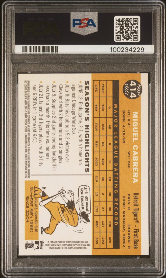2009 Topps Heritage Miguel Cabrera PSA 10 #414