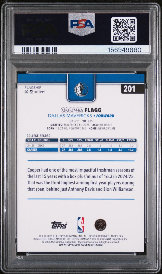 2025 Topps Cooper Flagg RC PSA 10 #201