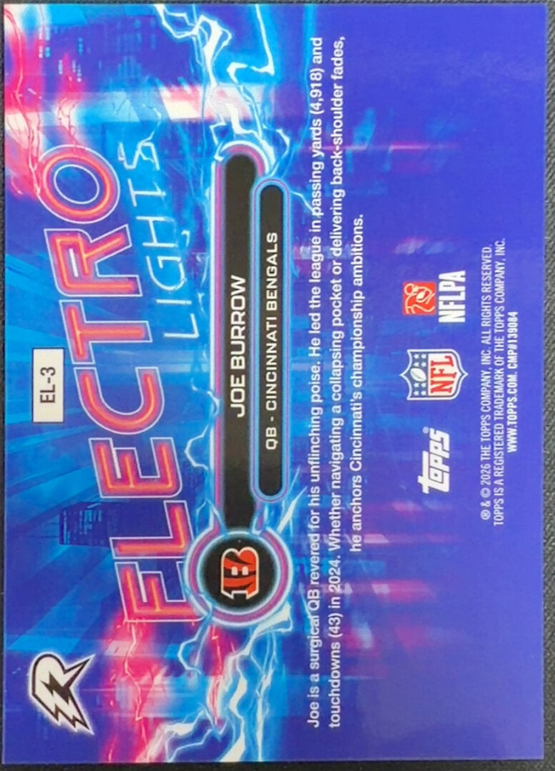 2026 Topps Football Joe Burrow Electro Lights #EL-3 SSP