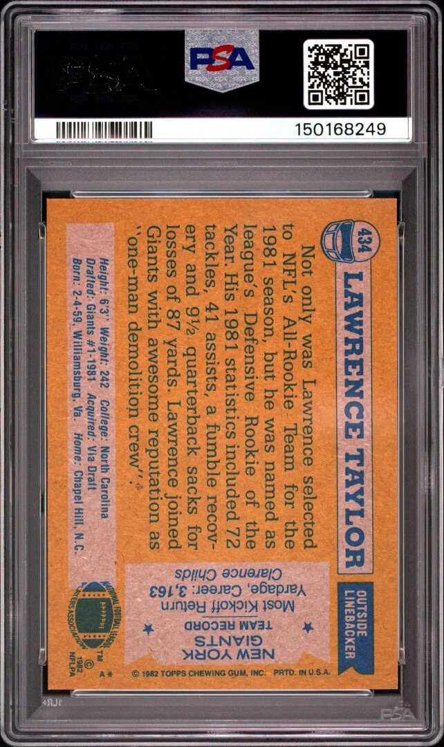 1982 Topps Lawrence Taylor #434 All Pro Rookie Card RC PSA 8