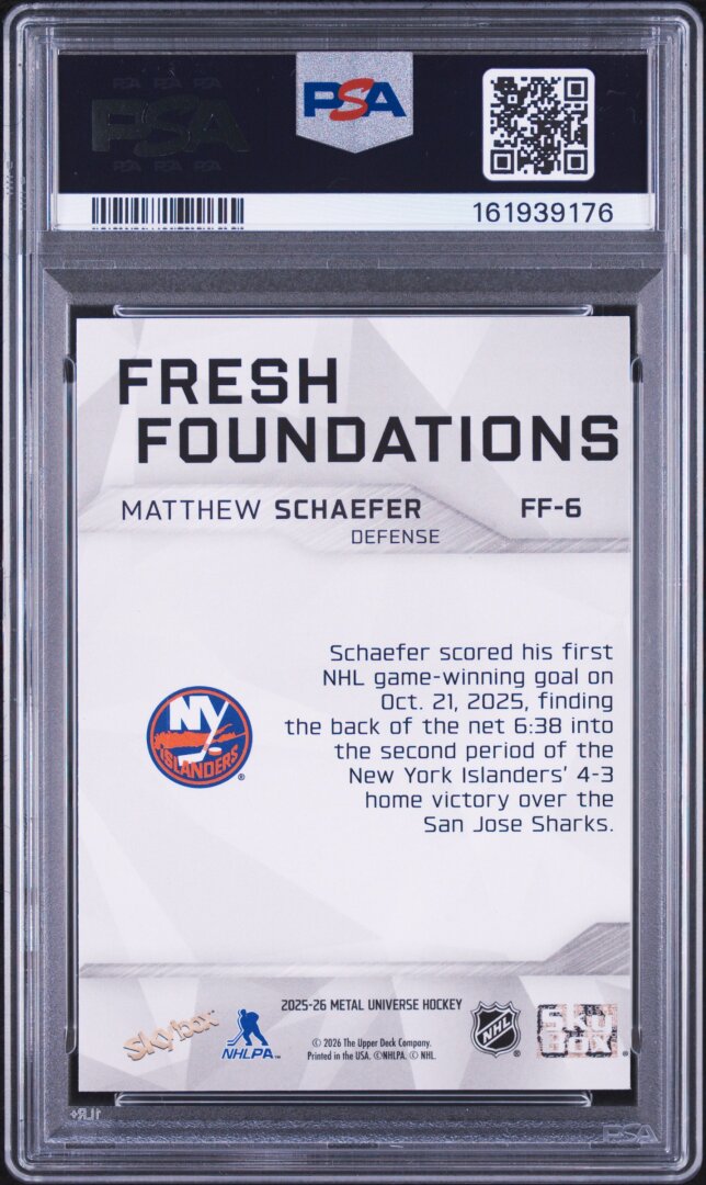 2025-26 Skybox Metal Universe Matthew Schaefer Fresh Foundation PSA 9