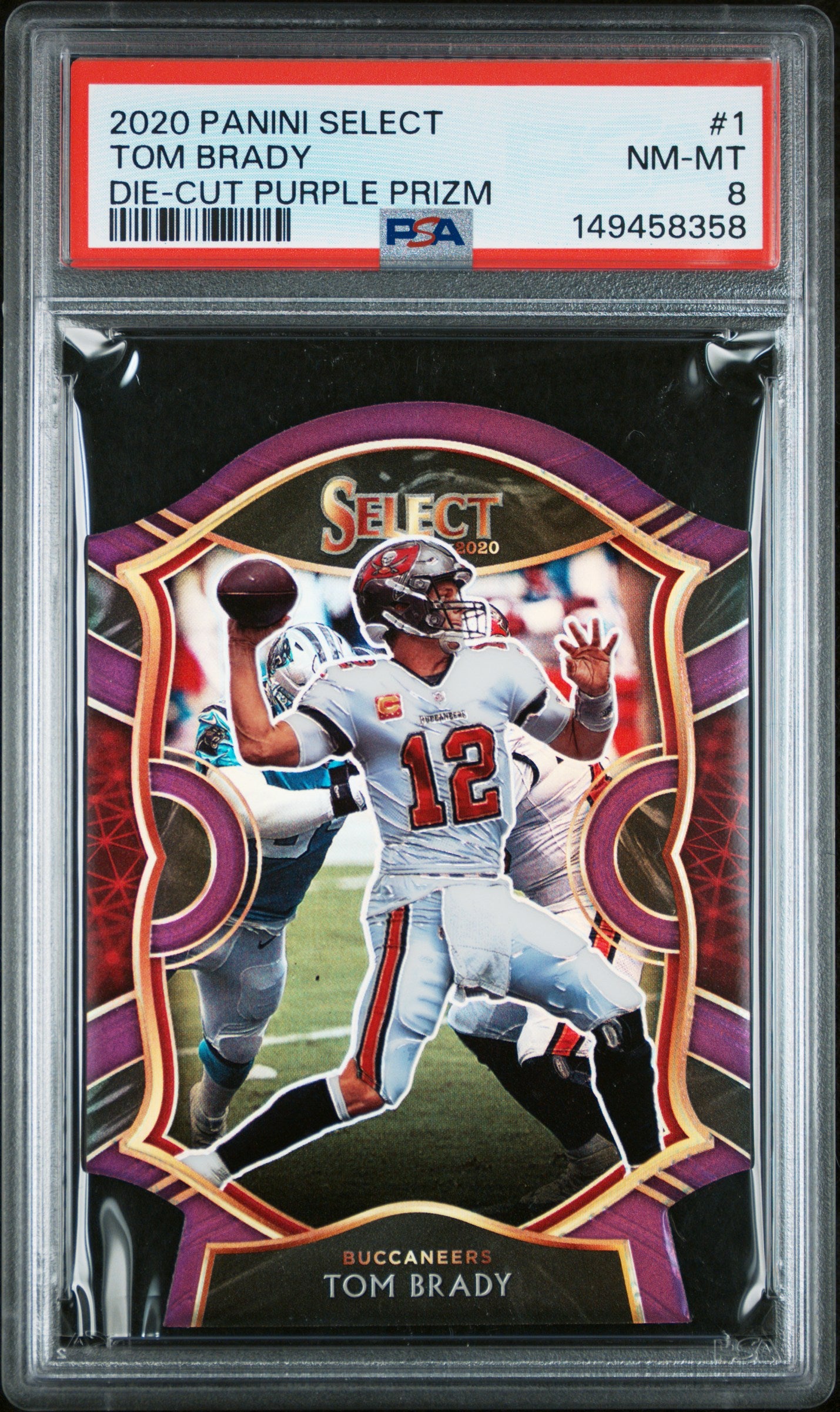 2020 Panini Select 1 Tom Brady Die-Cut Purple Prizm PSA 8