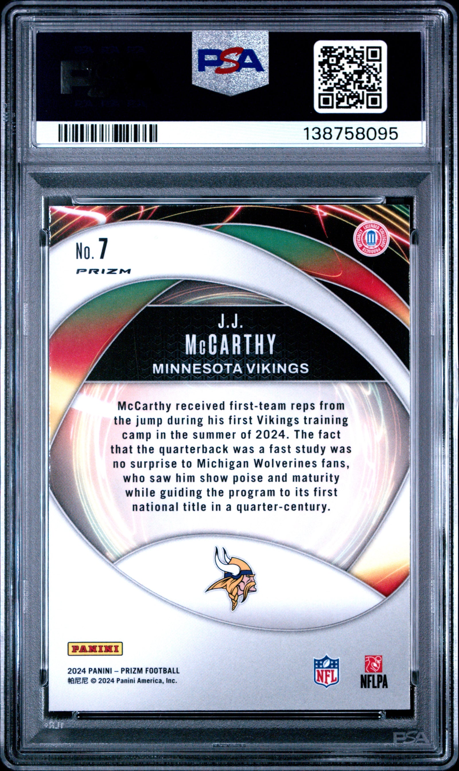 2024 Panini Prizm Portals 7 Jj Mccarthy Green Prizm PSA 10