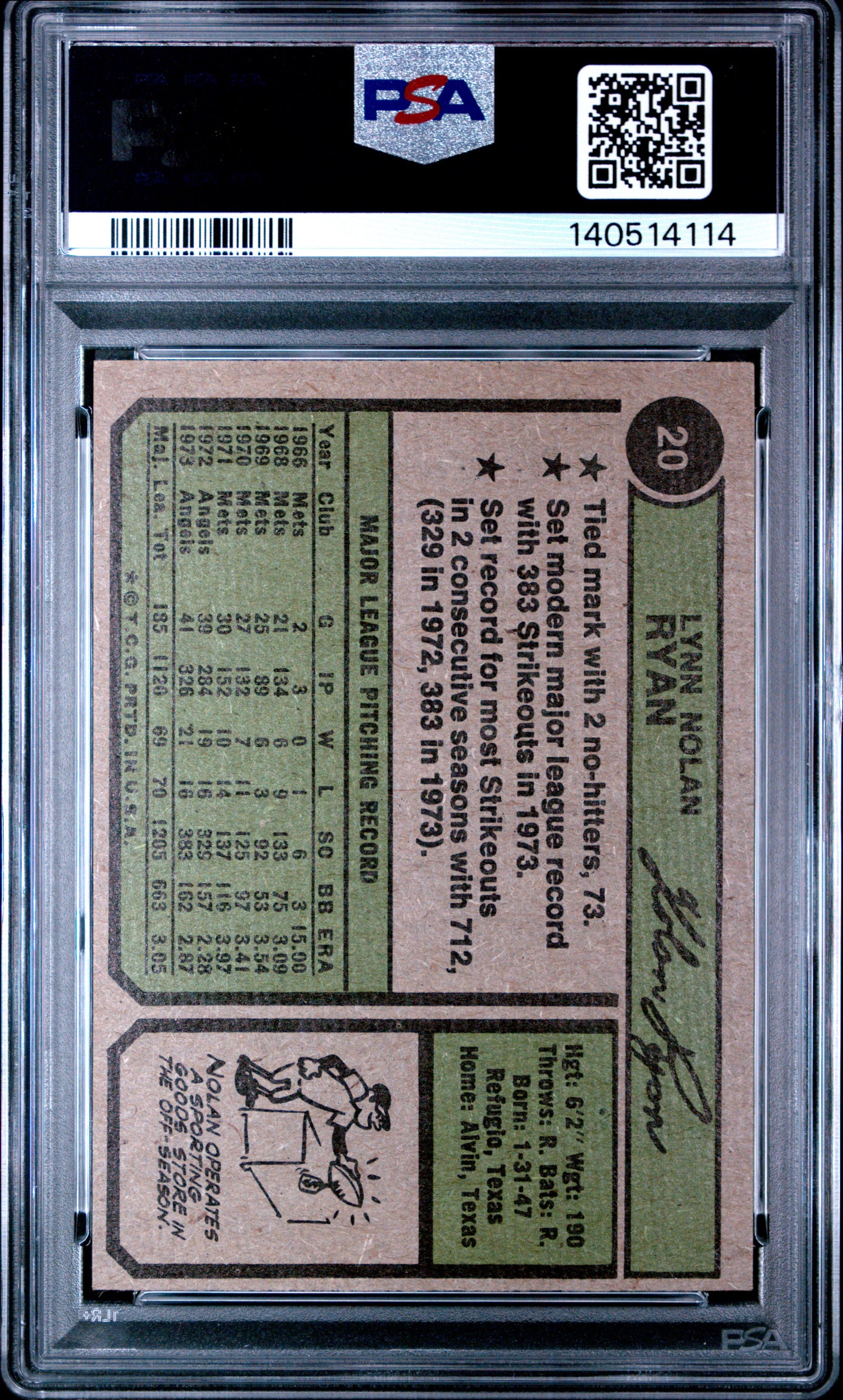 1974 Topps 20 Nolan Ryan PSA 6