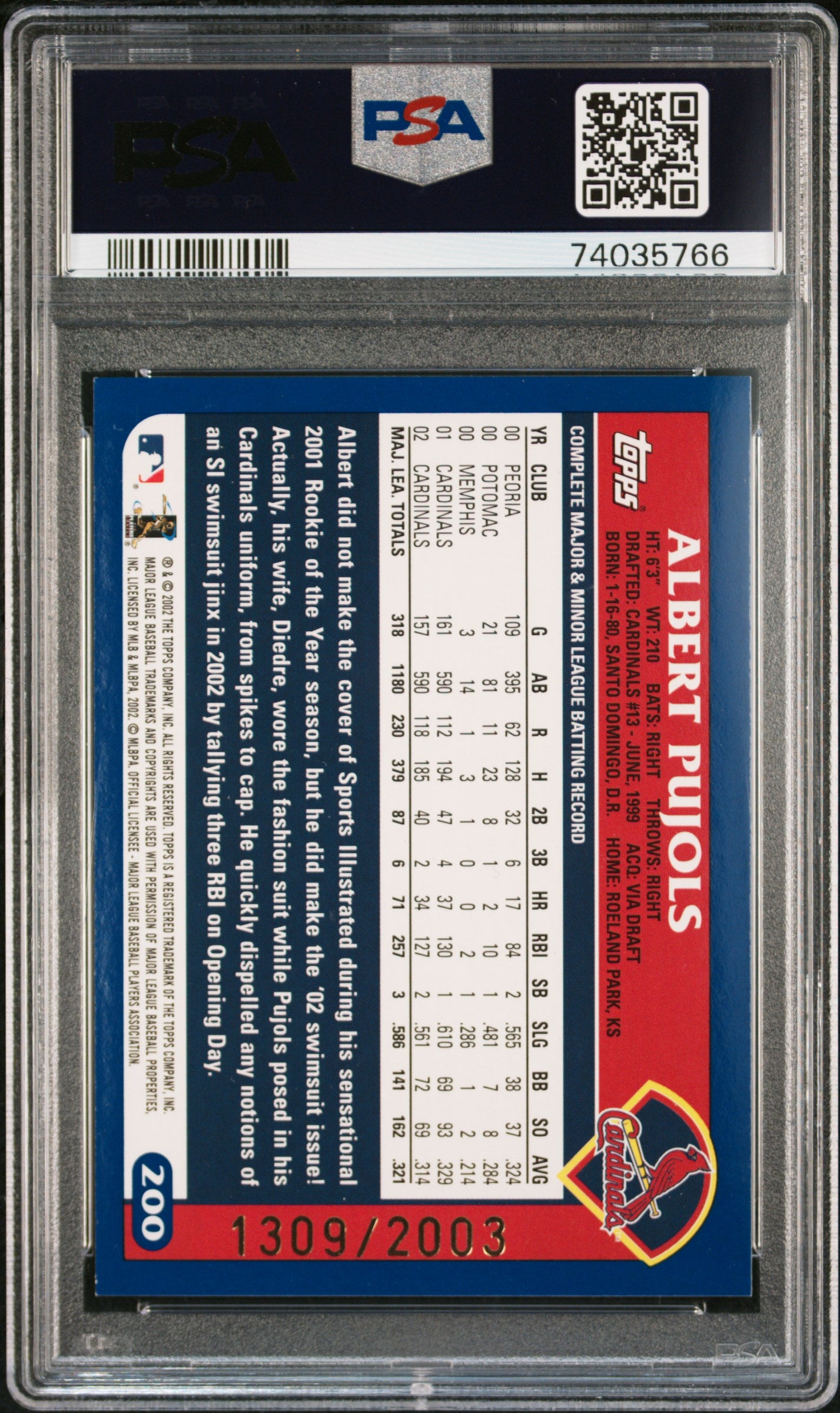 2003 Topps Gold 200 Albert Pujols PSA 8