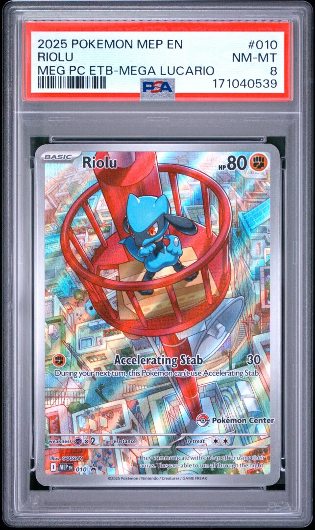 2025 Pokemon Riolu Meg PC ETB Mega Lucario PSA 8 #010