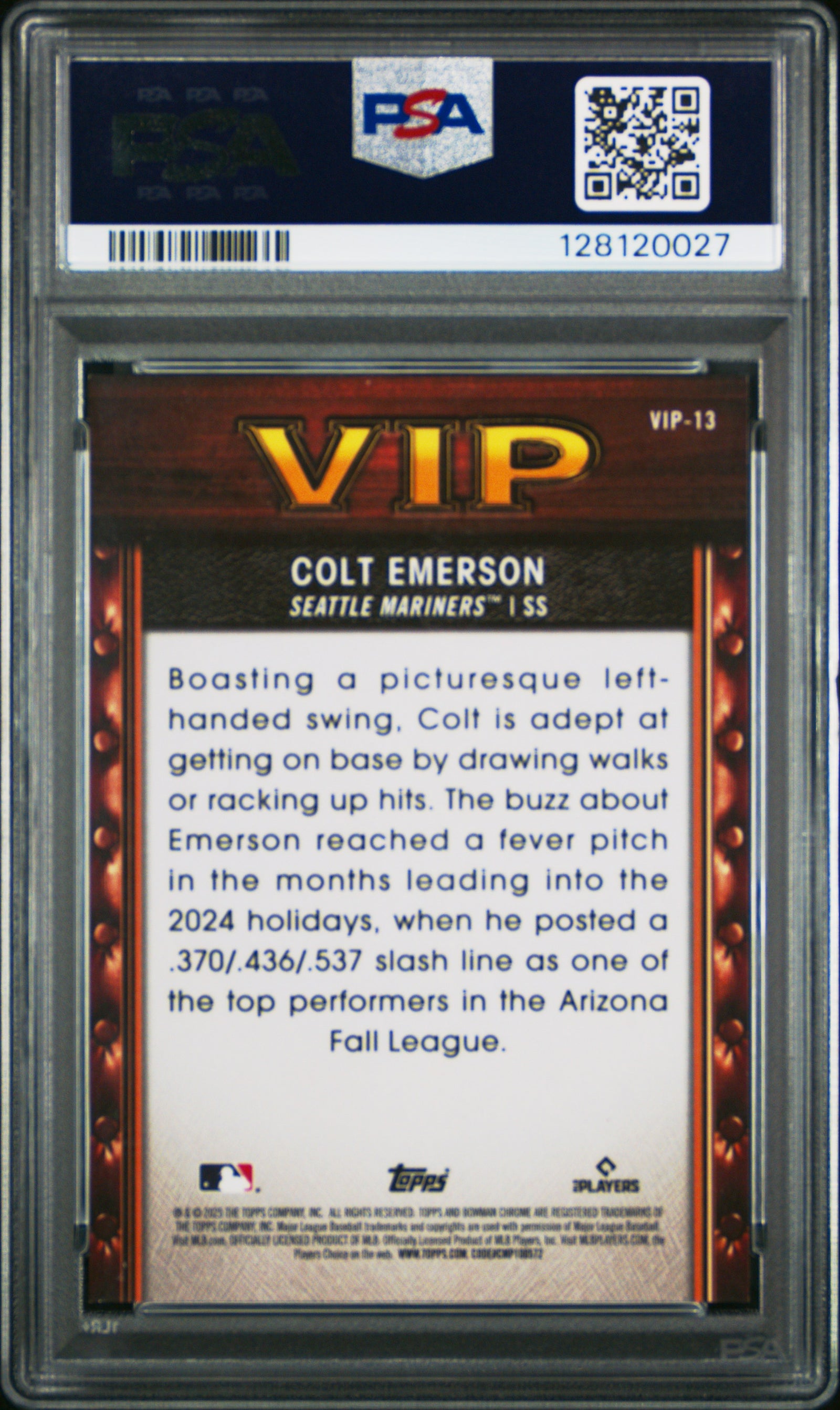 2025 Bowman Colt Emerson Very Important Prospects VIP13 Gold /50 PSA 8