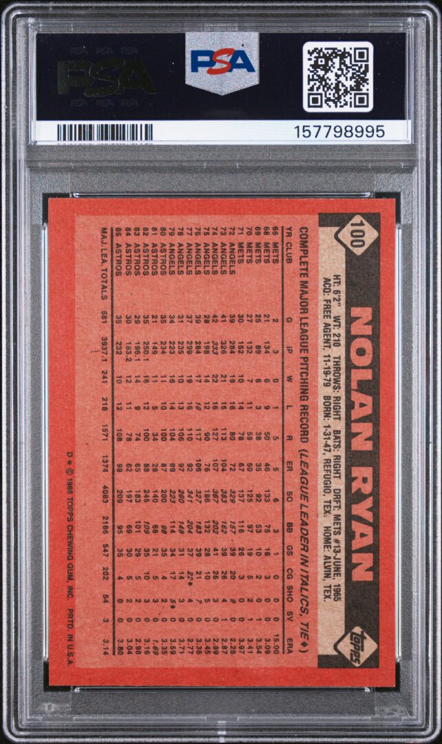 1986 Topps Nolan Ryan PSA 8.5 #100