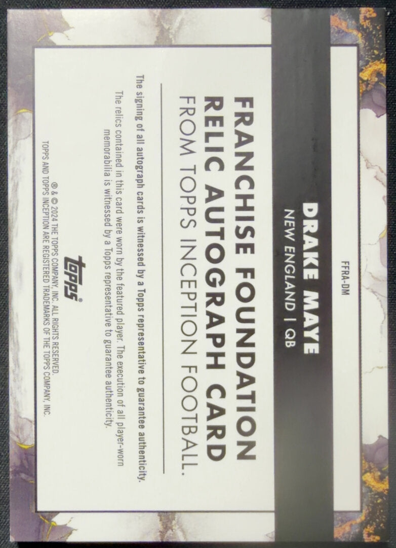 2024 Topps Inception Drake Maye RC /125 Purple Relic Auto