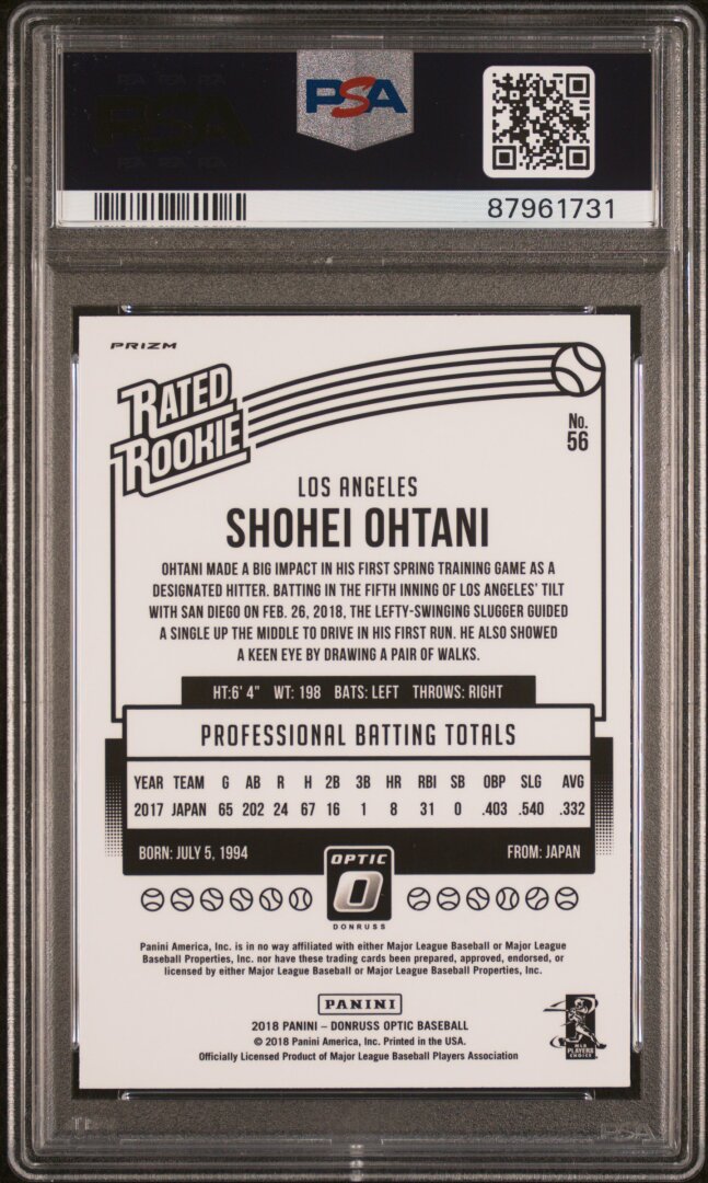 2018 Panini Donruss Optic Shohei Ohtani Holo PSA 9 #56