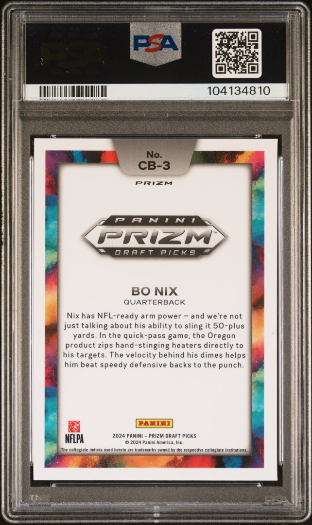 2024 Panini Prizm Draft Picks #CB3 Bo Nix RC Color Blast PSA 9