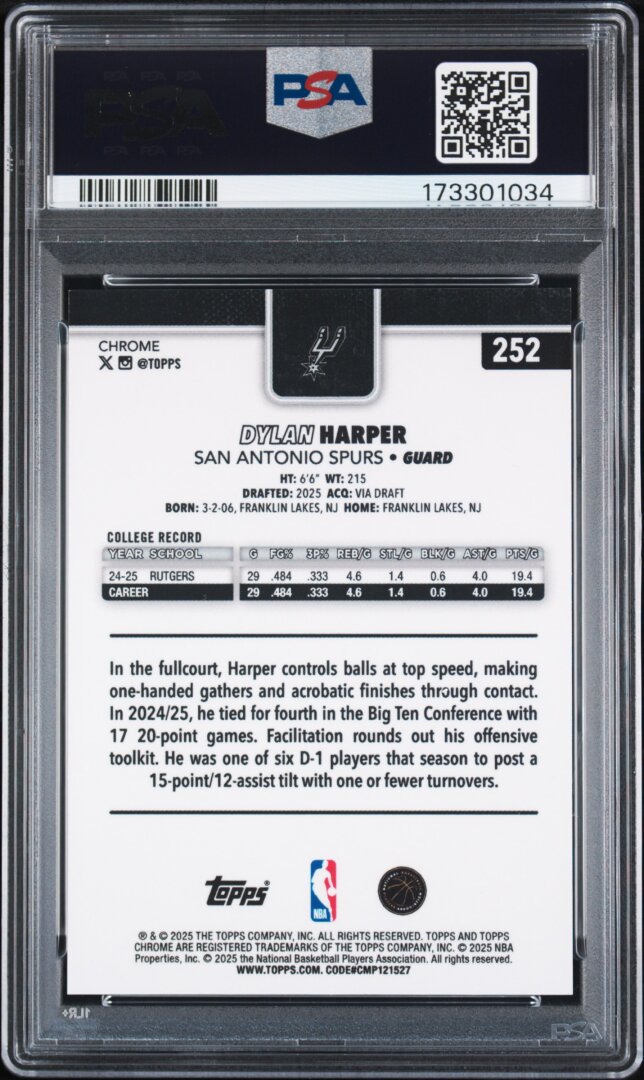 2025 Topps Chrome Dylan Harper RC Blue X-fractor PSA 9 #252
