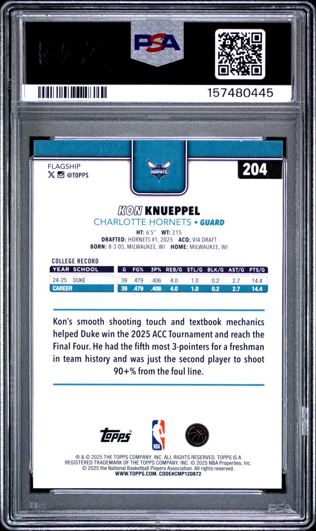 2025 Topps Kon Knueppel RC PSA 8 #204