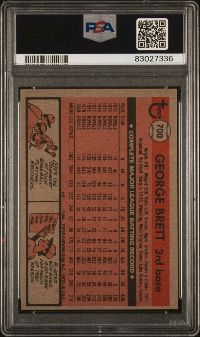 1981 Topps #700 George Brett PSA 9