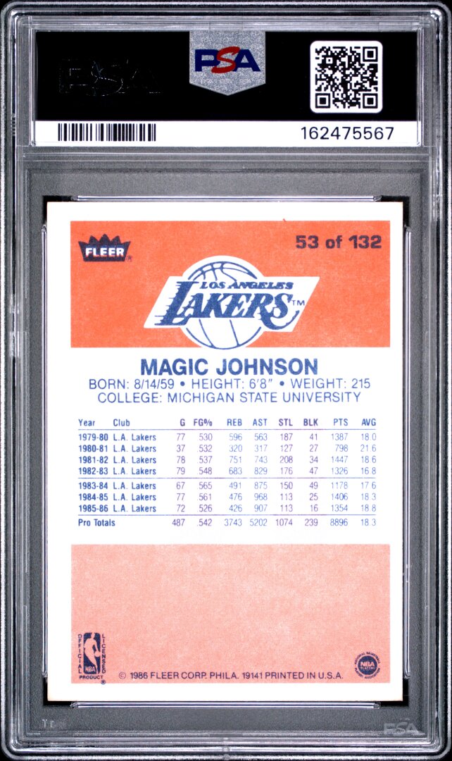 1986 Fleer #53 Magic Johnson PSA 7