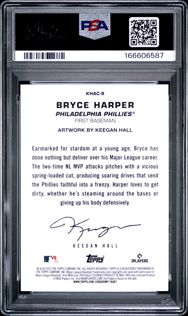 2025 Topps Update #9 Keegan Hall Art Cards Bryce Harper PSA 10