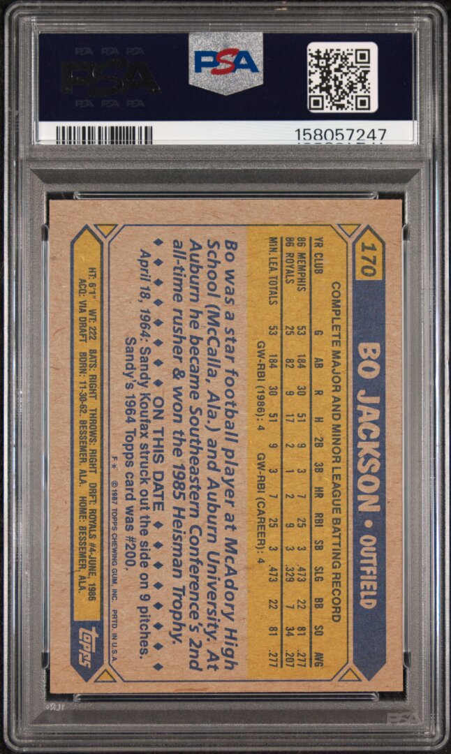 1987 Topps #170 Bo Jackson Future Stars PSA 7