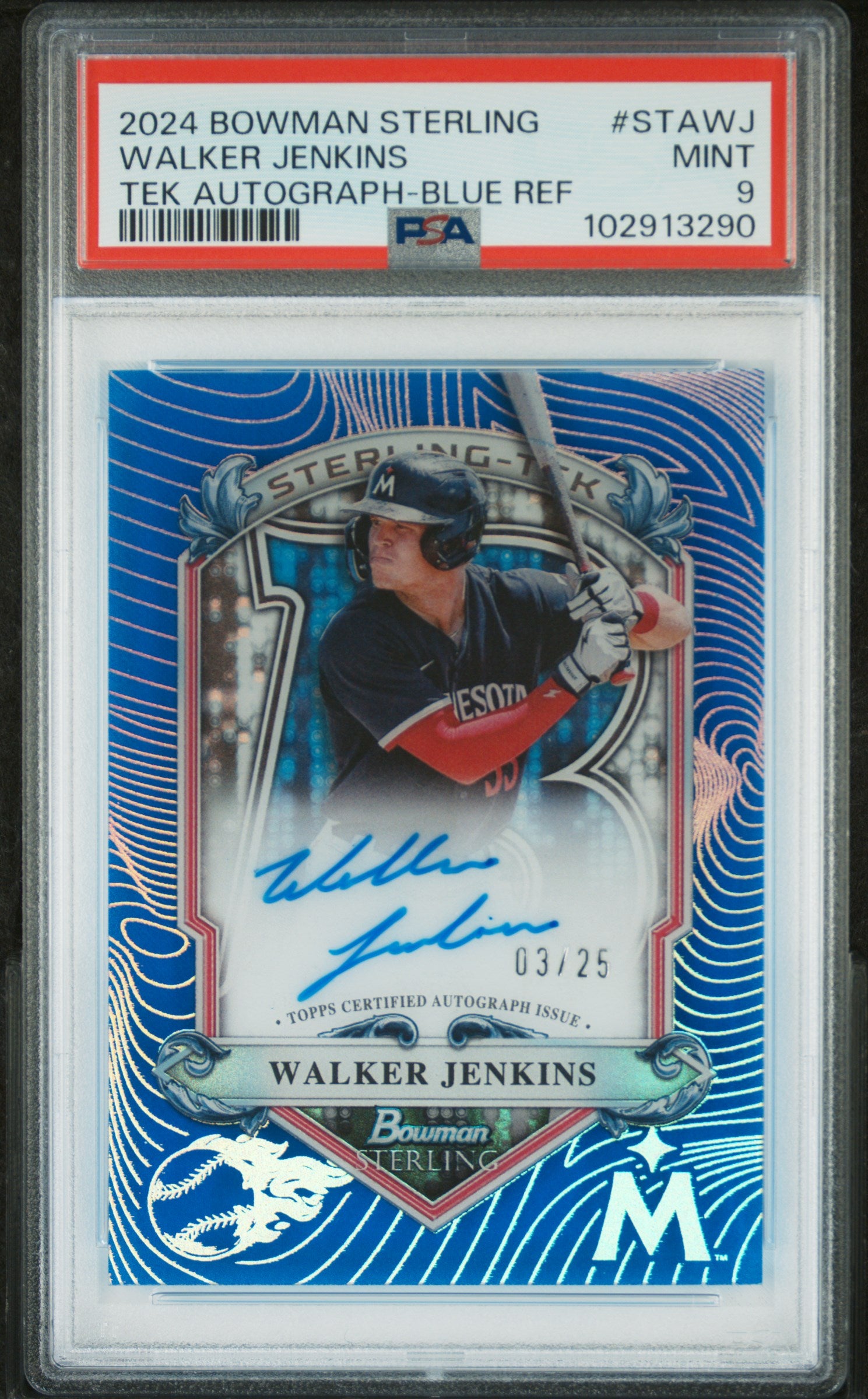 2024 Bowman Sterling Sterling Tek Autographs Stawj Walker Jenkins Blue Refractor PSA 9