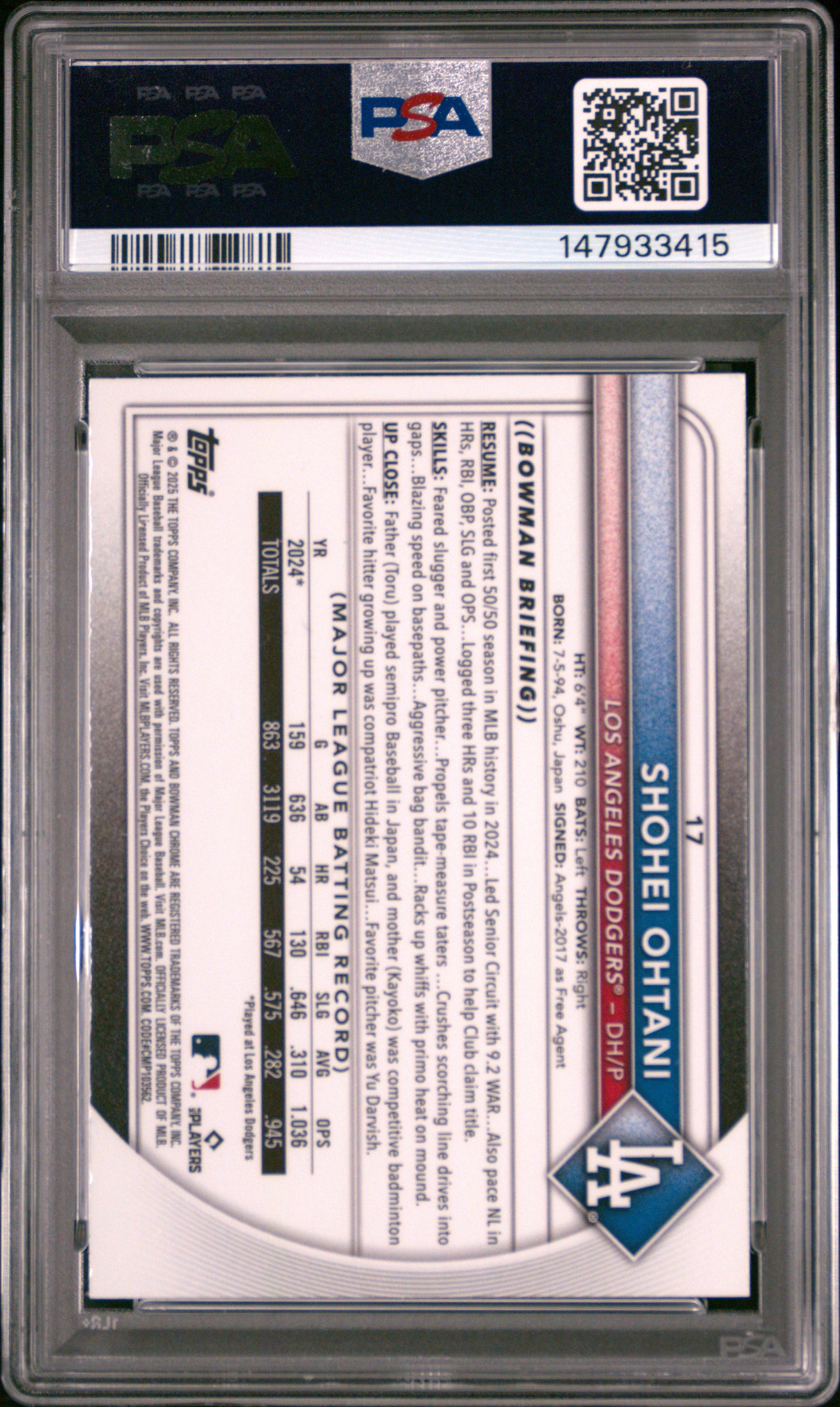 2025 Bowman Mega Box Chrome 17 Shohei Ohtani PSA 10