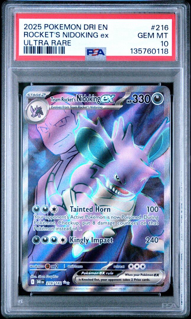 2025 Pokemon Destined Rivals Rocket's Nidoking Ex Ultra Rare PSA 10 #216