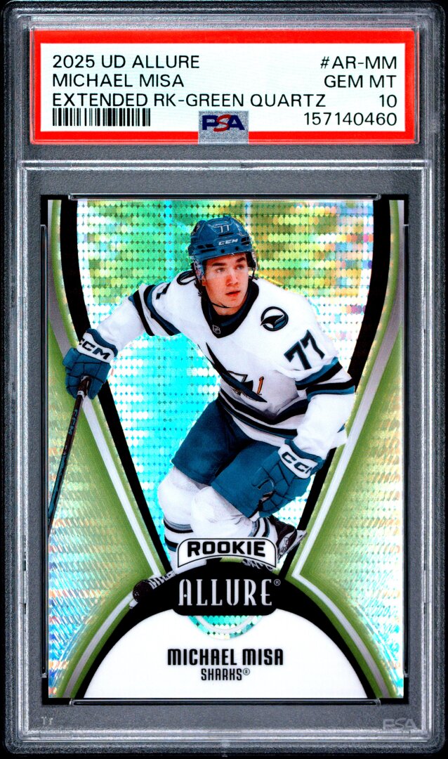 2025 Upper Deck Allure Michael Misa Extended RC Green Quartz PSA 10