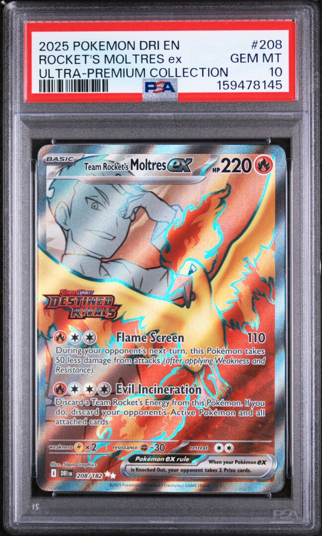 2025 Pokemon #208 Destined Rivals Rocket's Moltres Ex Ultra-premium PSA 10