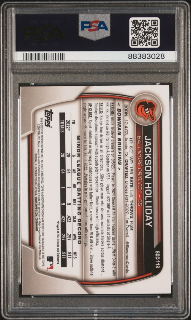 2023 Bowman Draft Jackson Holliday Chrome PSA 9 #BDC118