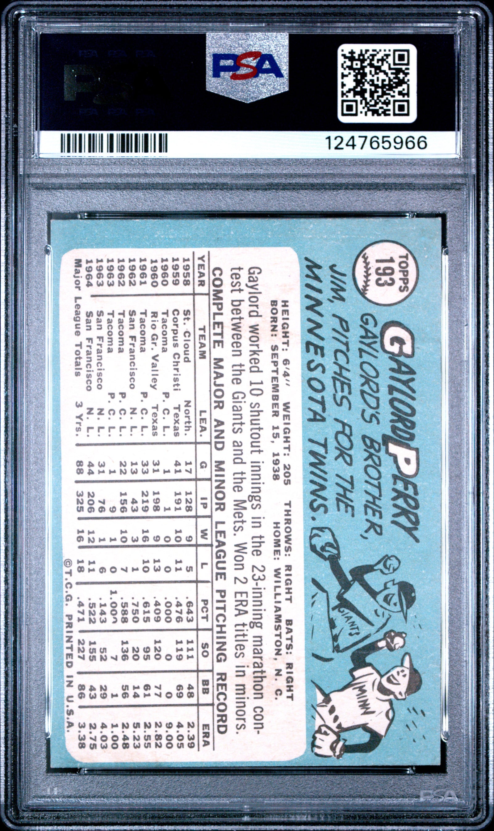 1965 Topps 193 Gaylord Perry PSA 5