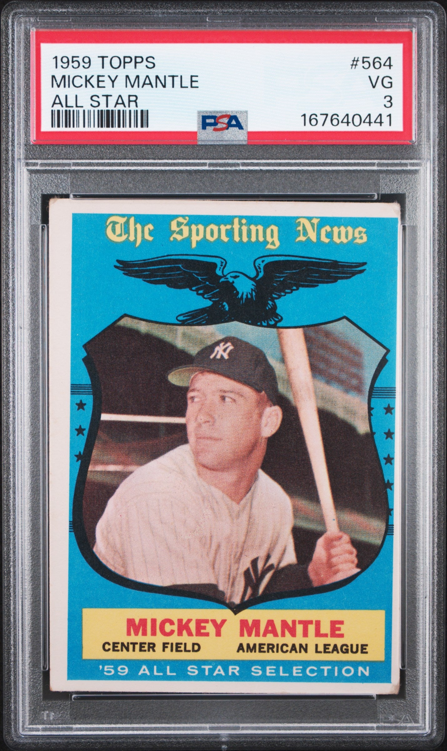 1959 TOPPS 564 MICKEY MANTLE ALL STAR PSA 3 - front