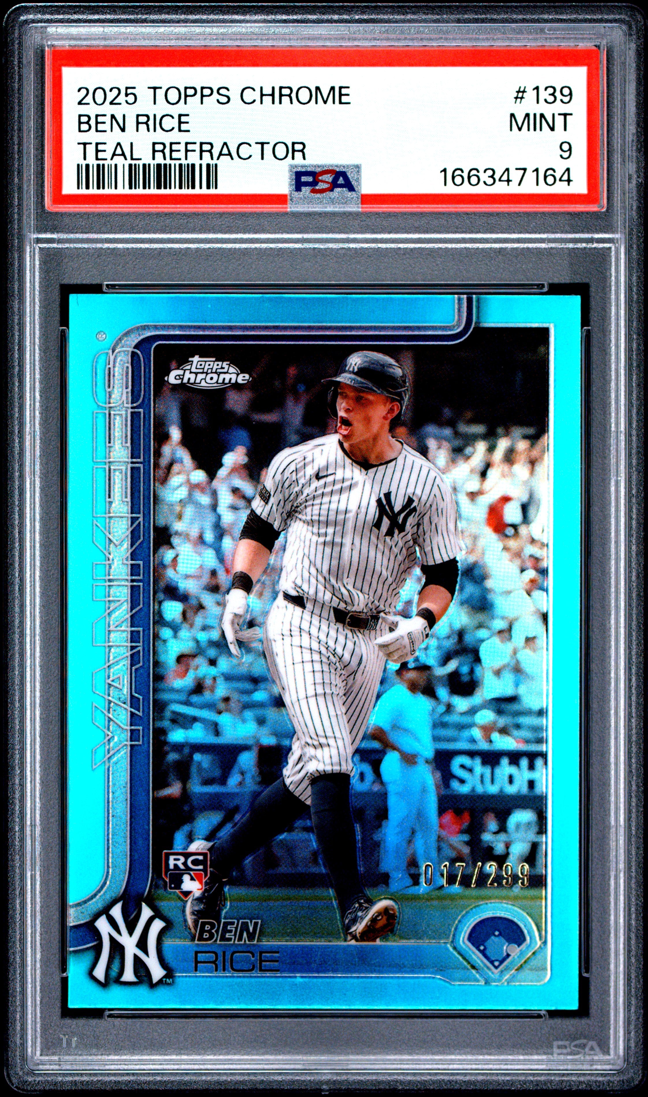 2025 TOPPS CHROME 139 BEN RICE TEAL REFRACTOR PSA 9 - front