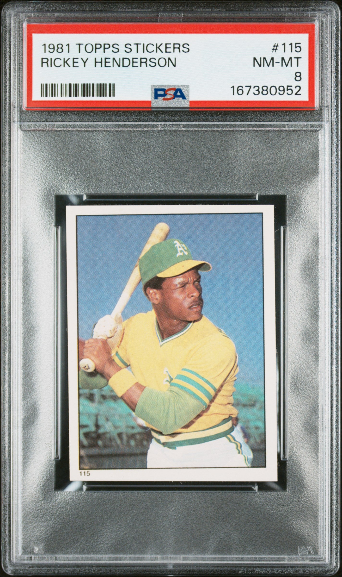 1981 TOPPS STICKERS 115 RICKEY HENDERSON PSA 8 - front