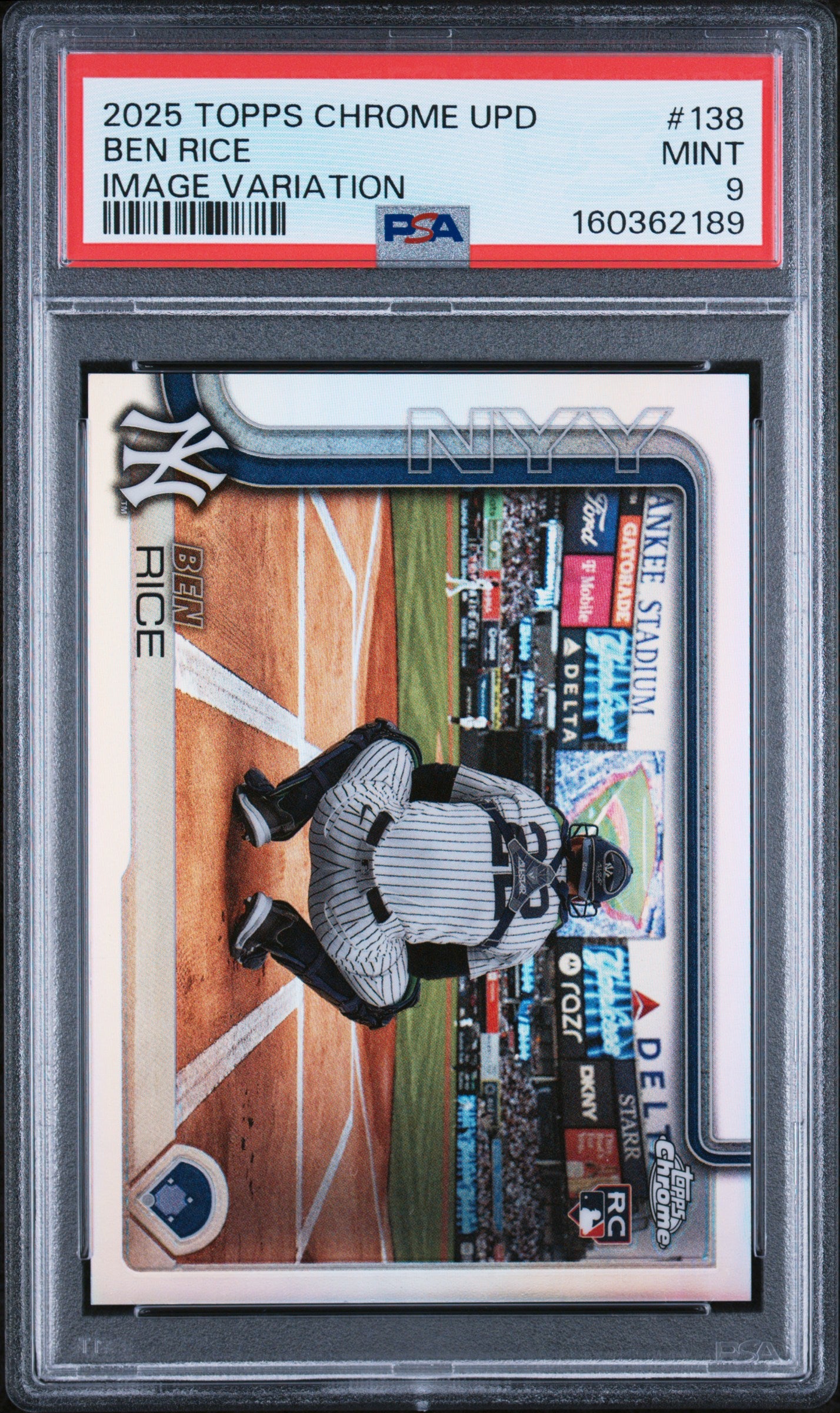 2025 TOPPS CHROME UPDATE 138 BEN RICE IMAGE VARIATION PSA 9 - front