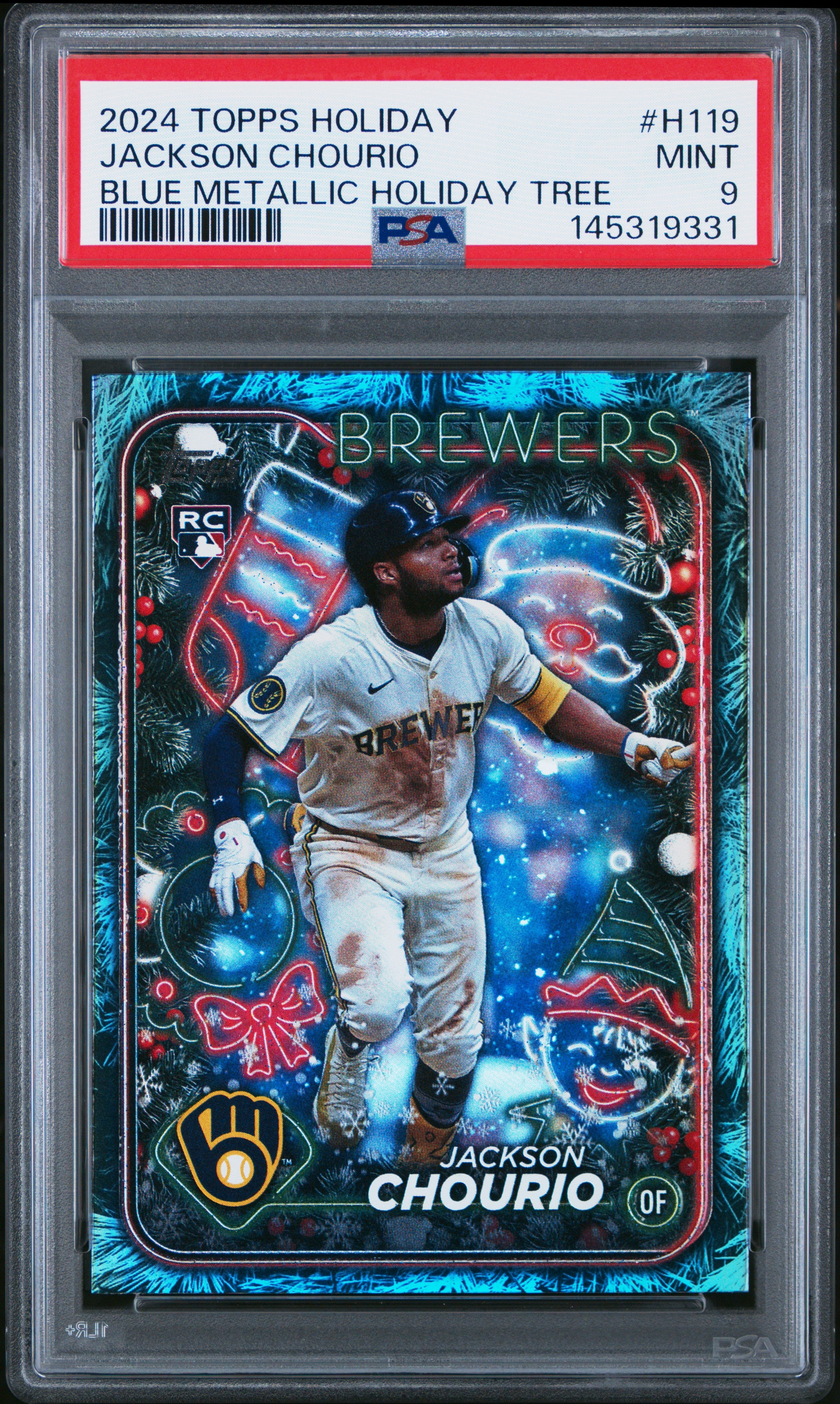 2024 Topps Holiday H119 Jackson Chourio Blue Metallic Holiday Tree PSA 9