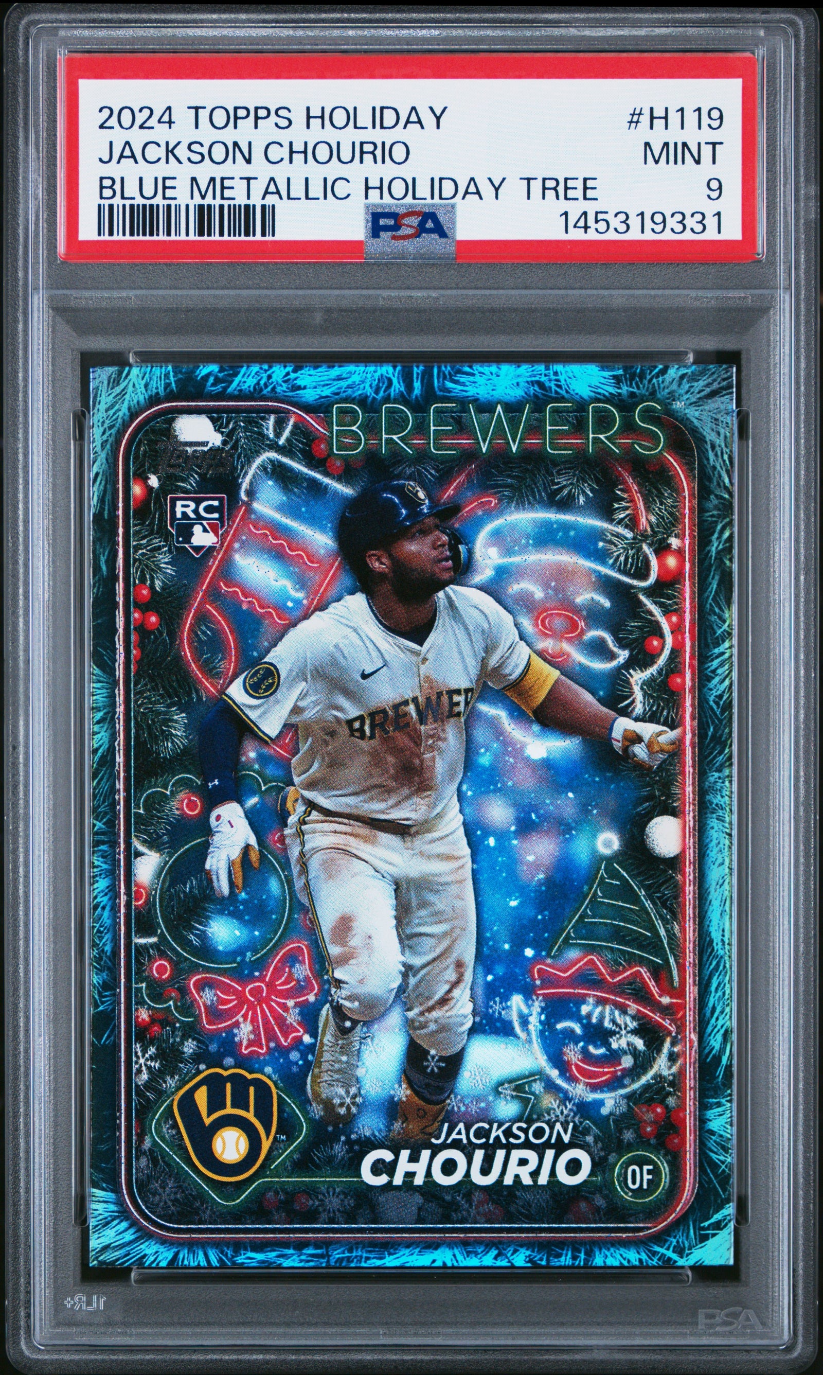 2024 Topps Holiday H119 Jackson Chourio Blue Metallic Holiday Tree PSA 9