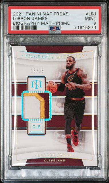 2021 Panini National Treasures #LBJ LeBron James Biography Mat-Prime, graded PSA 9