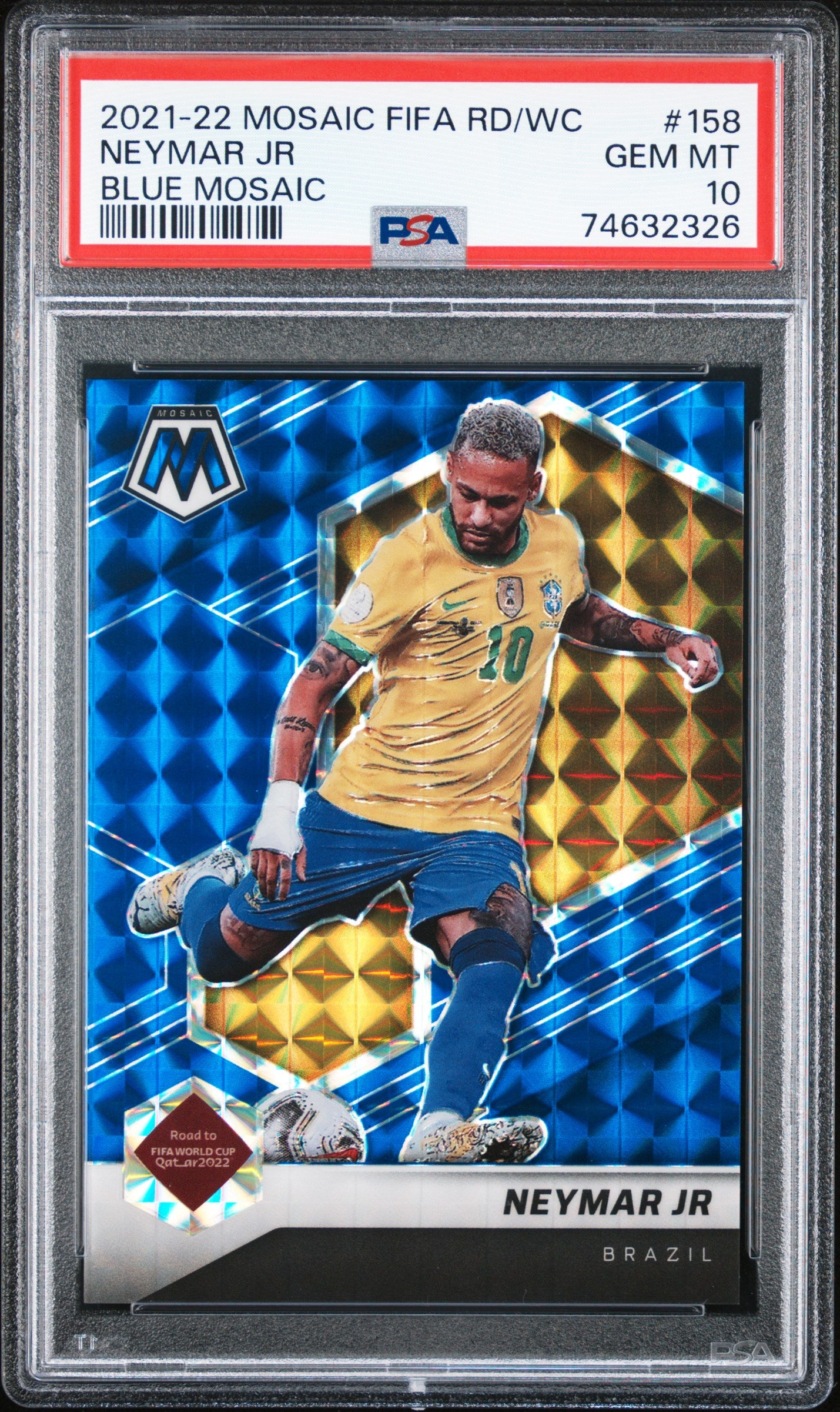 2021-2022 PANINI MOSAIC FIFA ROAD TO WORLD CUP 158 NEYMAR JR BLUE MOSAIC PSA 10 - front