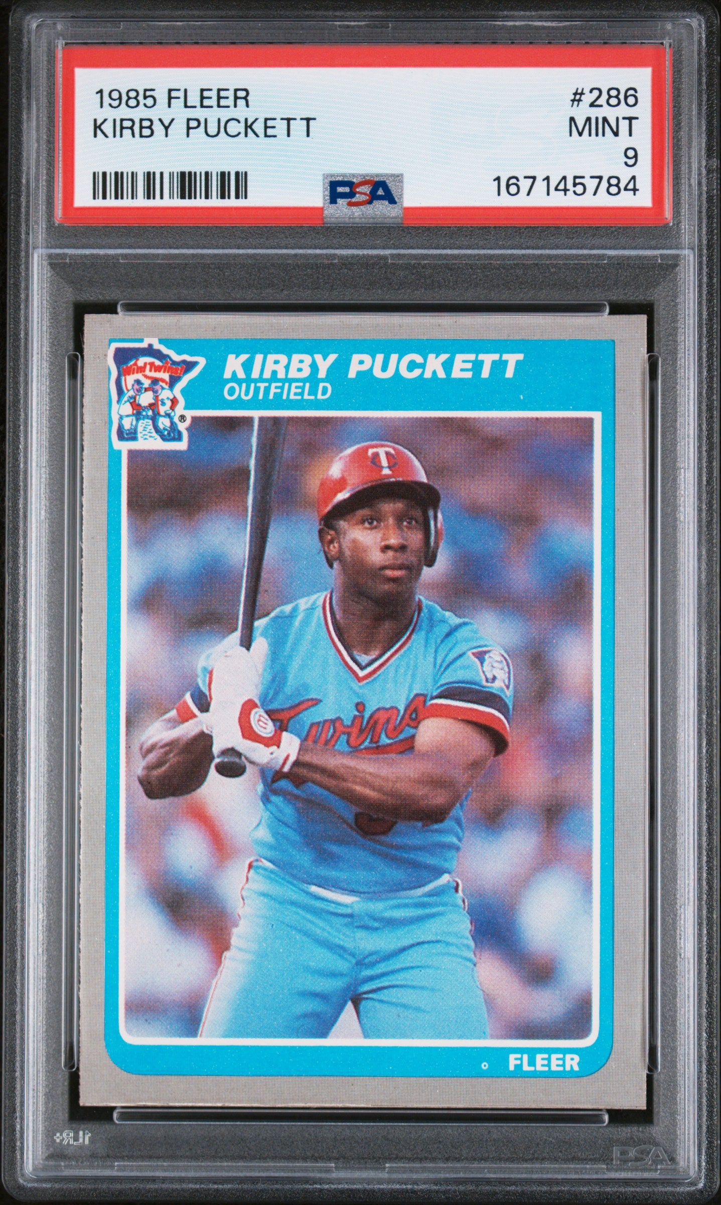 1985 FLEER 286 KIRBY PUCKETT PSA 9 - front