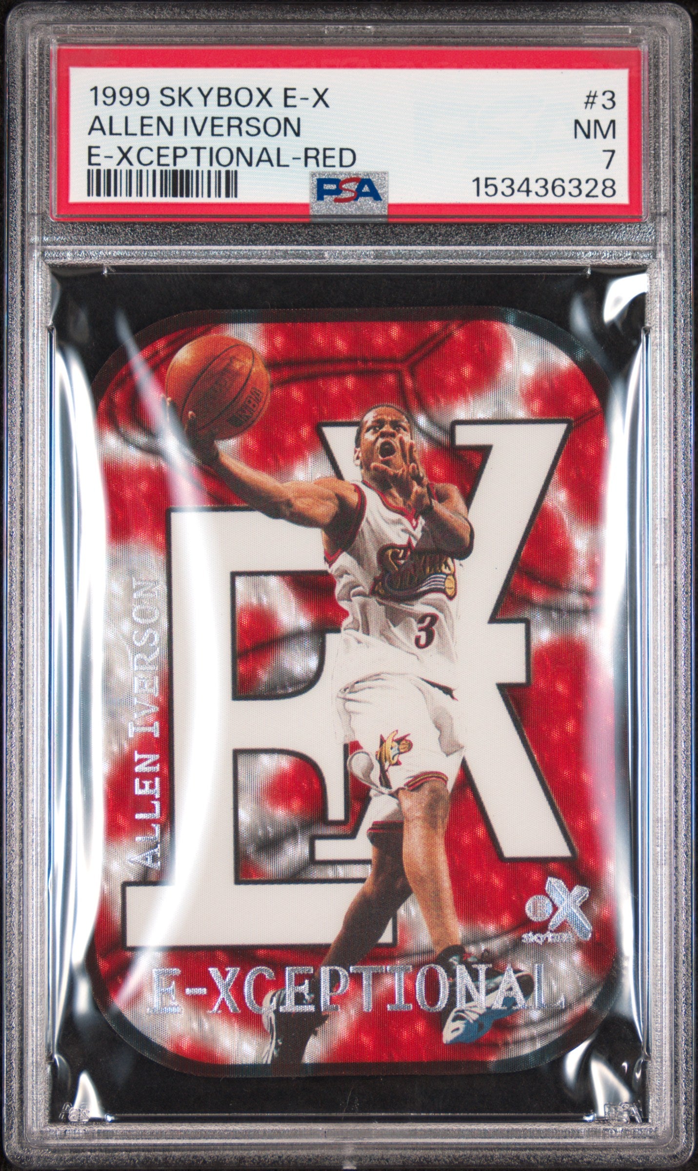 1999 SKYBOX E-X E-XCEPTIONAL 3 ALLEN IVERSON RED PSA 7 - front
